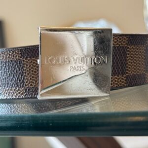 Louis Vuitton Dark Brown Checkered Belt with Silver Buckle